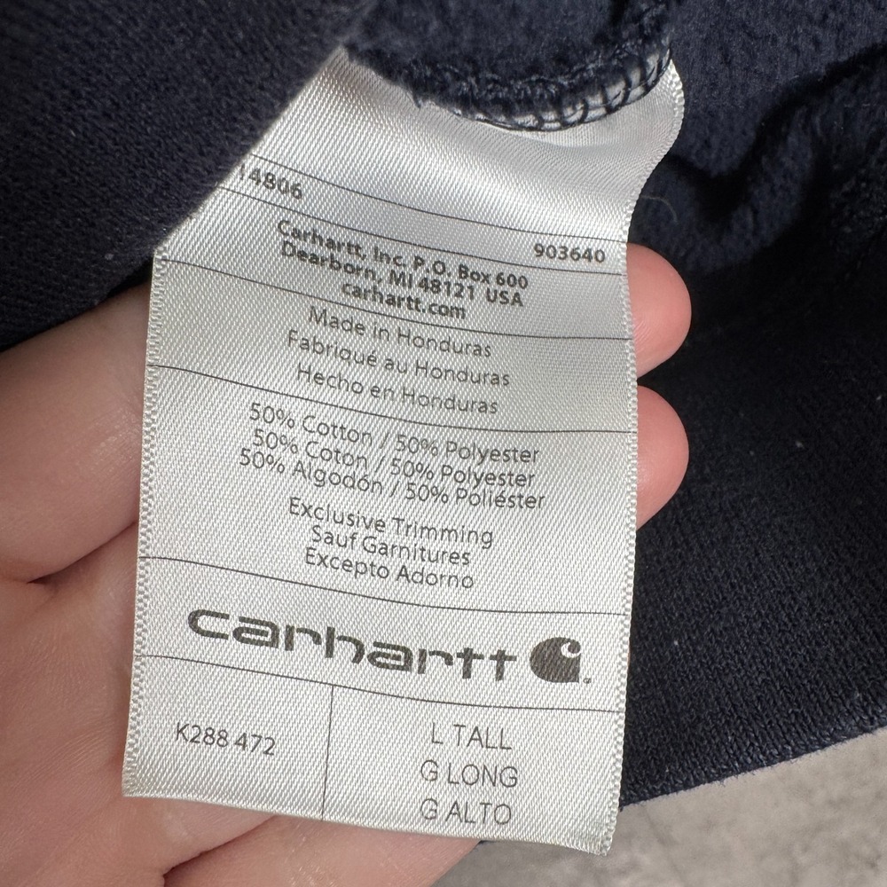 Carhartt Hoodie Mens Large Tall Blue Loose Fit Work Logo Pullover Sweatshirt - Picture 3 of 7